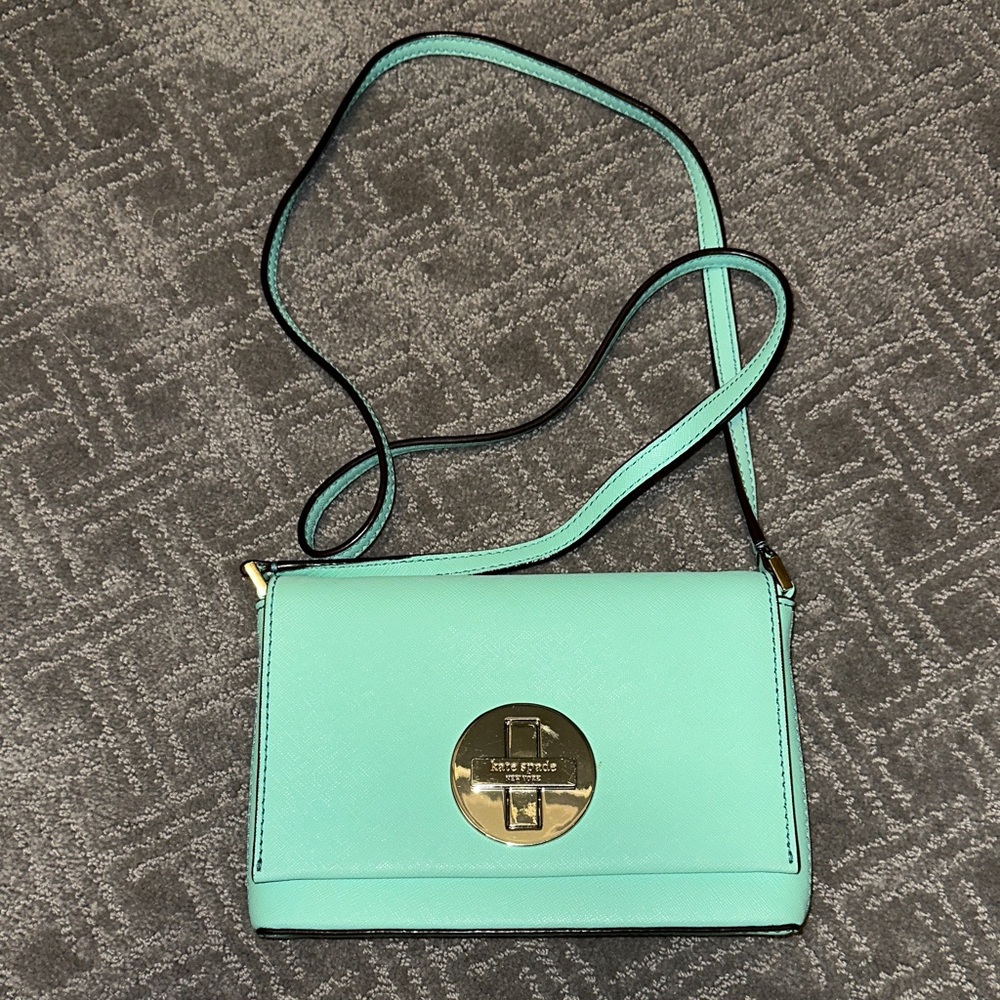 Kate Spade Aqua Crossbody Bag with Gold Accents